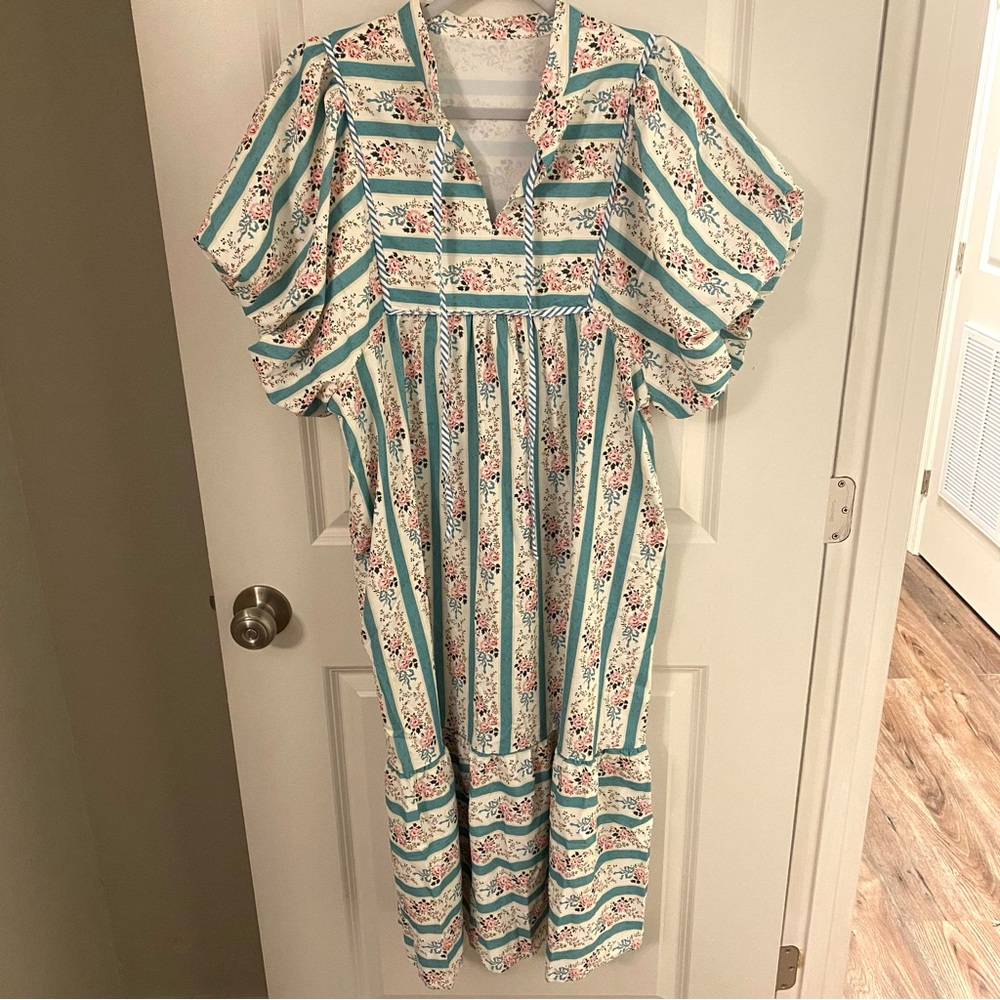 SHEIN Floral Striped Maxi Dress - Green, White, and Pink